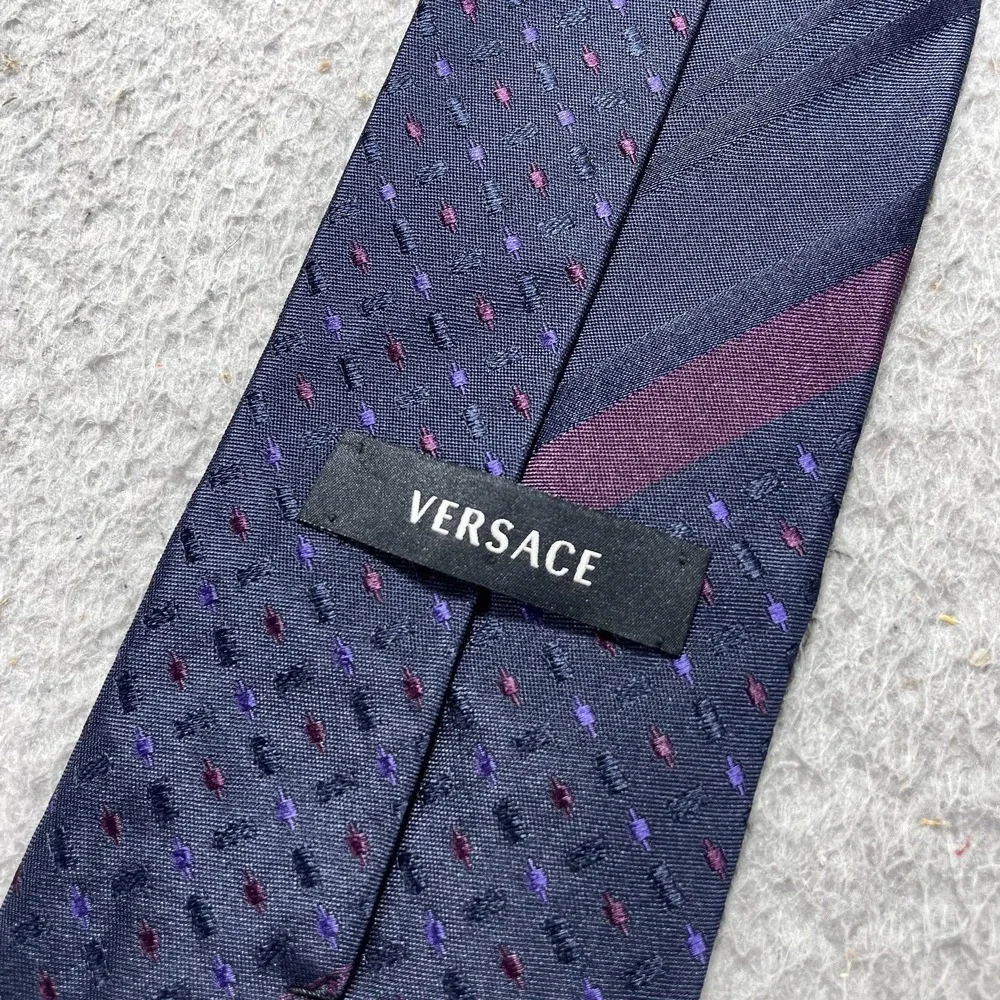 Versace Tie Mens One Size Blue Geometric Classic‎ Width Pointed Silk Necktie